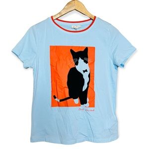 MOST WANTED Light Blue Tuxedo Cat Short Sleeve Shirt SMALL Casual Orange